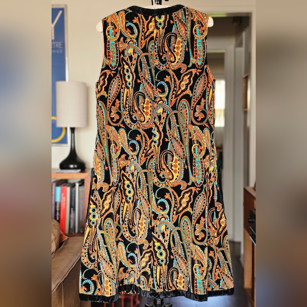 Retro 70s Velour Paisley Print Long Vest Or Tunic - Picture 7 of 7